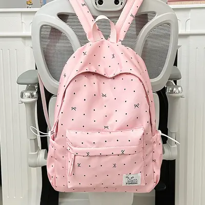 Polka Dot Bow Backpack for Junior and Senior High School Girls - 11