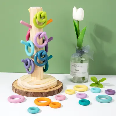 Wooden Rainbow Tree Ring Toss Toy, Early Education and Hand-Eye Coordination