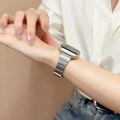 Metal Bamboo-Joint Watch Band with Butterfly Clasp for Apple Watch S10/11