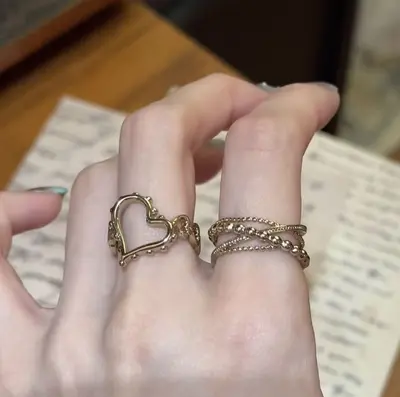 Vintage kristal boncuk yüzük, kahve altını, kadın - 4