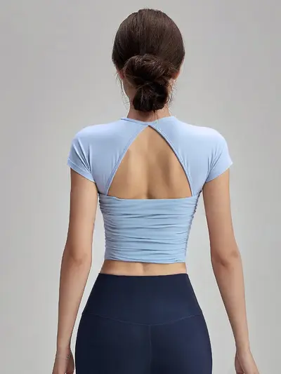 Women's Yoga Set with Chest Pads, Short Sleeve, Quick-Dry - 4