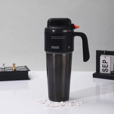 Edelstahl-Thermobecher mit Ein-Knopf-Deckel, Griff und Strohhalm - 8