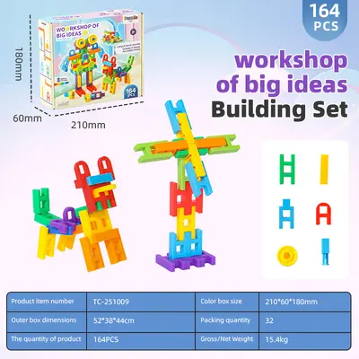 Assorted building blocks, preschool children, plastic construction