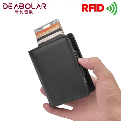 Men's Short Wallet with Automatic Pop-Up Aluminum Alloy Card Holder, RFID Protection - 6