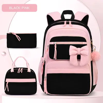 2026 Corduroy Three-Piece Backpack Set, Cherry Pattern, Large Capacity, Lightweight - 11
