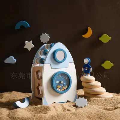 Wooden Rocket 5-in-1 Toy Set Multi-Function Shape Cognitive Toy Baby Beaded Montessori Early Learning Toy