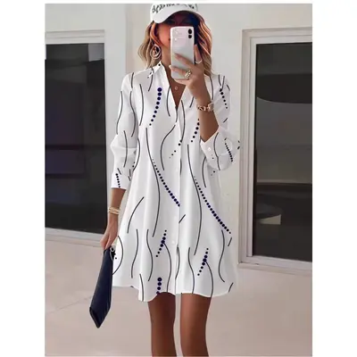 Women's Printed Shirt and Elegant Polka Dot Dress, Spring Autumn