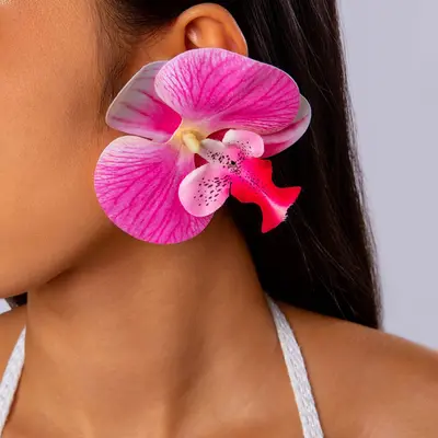 Amazon cross-border 3D colorful large butterfly orchid earrings, simulated flower earrings giving a fresh and atmospheric feel. - 12