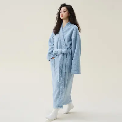 Mercan kadife kalın çift pijama takımı, bornoz - 11