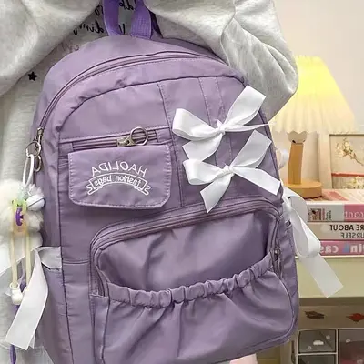 Middle School Girls Backpack, Large Capacity, Cute Bow Design - 5