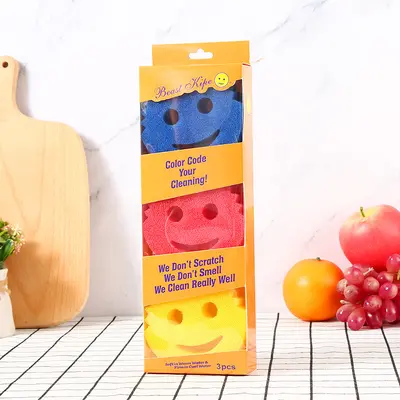 Smiley Face Sponge, Loofah-Style Kitchen Dishwashing Scrubber - 12