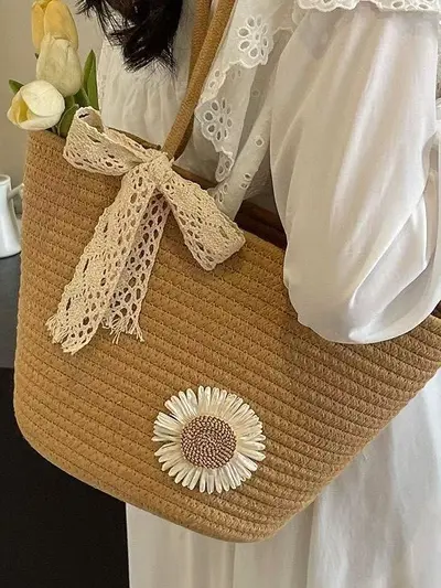 Women's Large Capacity Woven Straw Beach Shoulder Bag - 2