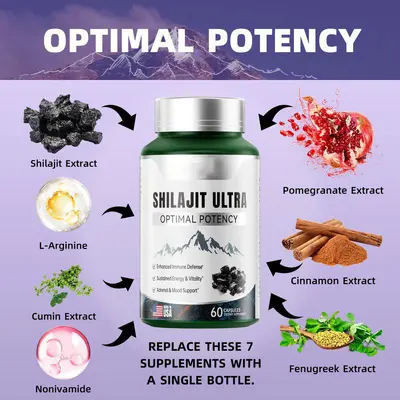 Shilajit Capsules 60 Count, 9-in-1 Formula with Arginine
