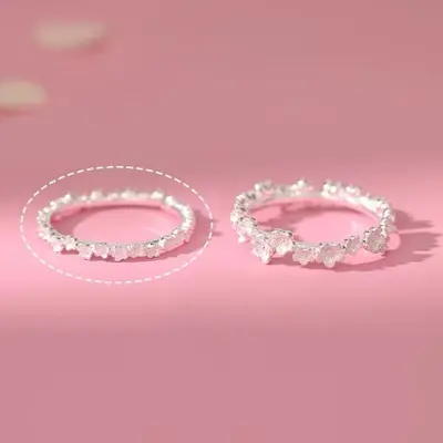 925 Silver-Plated Floral Ring, Adjustable - 6