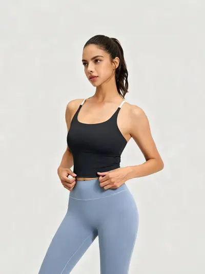 Women's Seamless Open Back Yoga Set, Chest Pad Tank, Quick-Dry - 6