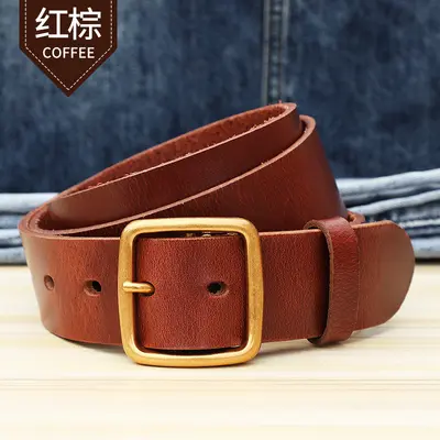 Authentic First Layer Pure Cowhide Belt Paul Men's Cowhide Belt Retro Alloy Genuine Leather Young and Middle-Aged Denim Belt - 9