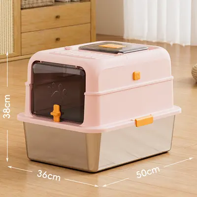 Stainless Steel Enclosed Cat Litter Box, Extra Large, Removable - 11
