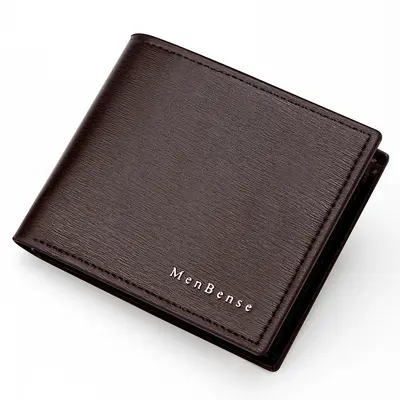 Men's Short Horizontal Wallet in Leather-Grain, Tri-Fold with Coin Pocket - 5