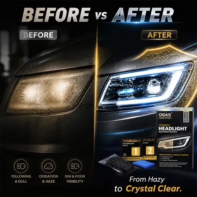 OGAS Ceramic Headlight Restoration Kit with Yellowing Removal Wipes