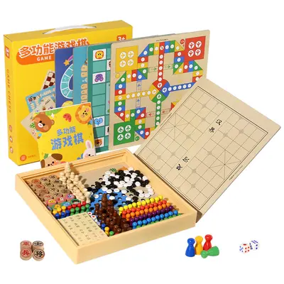 Cross-border wooden multifunctional indoor game chess flying chess adult interactive table game gift children's toy puzzle