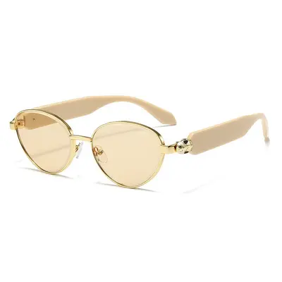 Cat-Eye Sonnenbrille mit ovalem kleinem Rahmen, Metall, Schlangenkopf-Design - 3