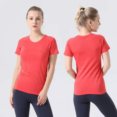 UYARLANMIŞ DEVLET yoga kıyafeti kadın sporları yüksek elastik spor dar üst yuvarlak yakalı kısa kollu tişört 2.0