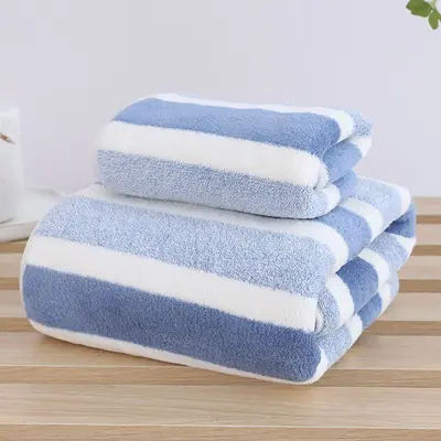 Korallenseide Handtuchset, verdickt, saugfähig, gestreift - 8