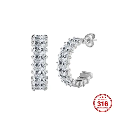 Zirkon Kaplamalı 316 Paslanmaz Çelik Klips Küpe Küçük Chanel Tarzı - 11