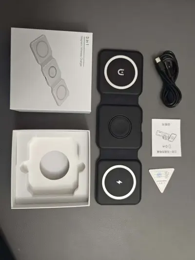 Sınır ötesi üçü bir arada kablosuz şarj cihazı masaüstü katlanır manyetik kablosuz şarj cihazı, Apple cep telefonu kulaklıkları ve saatleri için uygundur - 7