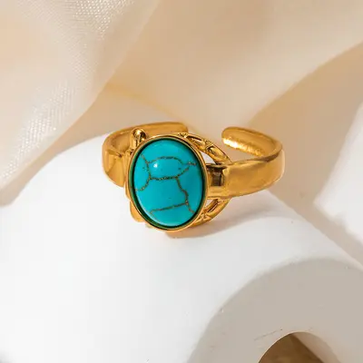 French Style Titanium Steel Women's Ring with Natural Stone, Adjustable - 9