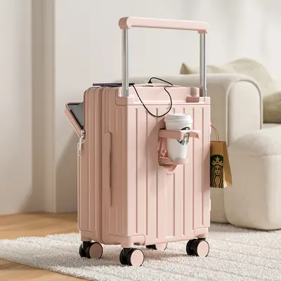 Fabrik-Trolley-Koffer für Damen mit mehreren Funktionen und Vorderöffnung, neues Modell 2024, 20 Zoll Bordgepäck mit Zahlenschloss, Reisekoffer - 11