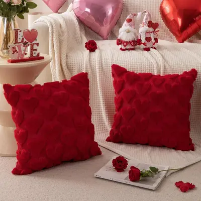 Cross-border Valentine's Day Plush Pillow Cover Heart Embroidery Jacquard Cushion Living Room Sofa Holiday Decoration Pillow Case - 3