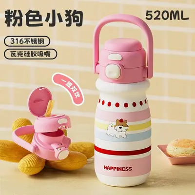Minimalist kadın termos bardak pipetli 500 ml su şişesi - 13