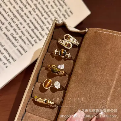 Tiger eye star water drop open ring - 4