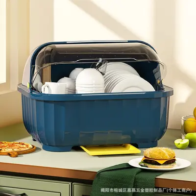 Tableware Storage Box with Lid, Draining Rack