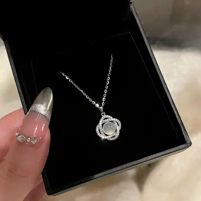 S925 gümüş doğal beyaz akik çiçek kolye - 7