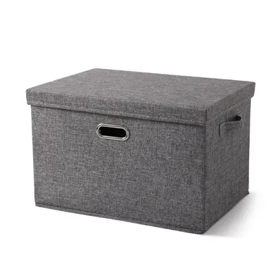 Foldable fabric clothing storage box with lid and drawers