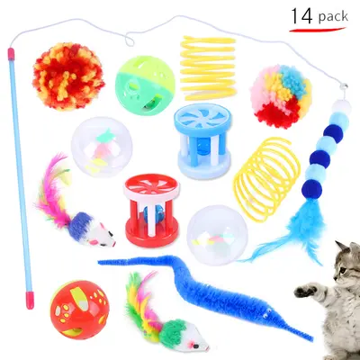 Cat Toy Set with Retractable Teaser Wand and Feather Bell - 11