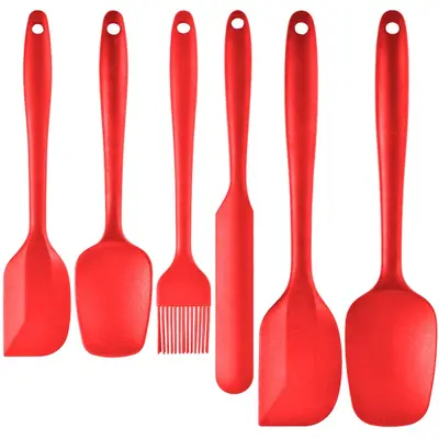 Hitzebeständiges Silikon-Spachtelsatz 6-teilig Backschaber mit Öl-Pinsel Spachtelset Küchenzubehör