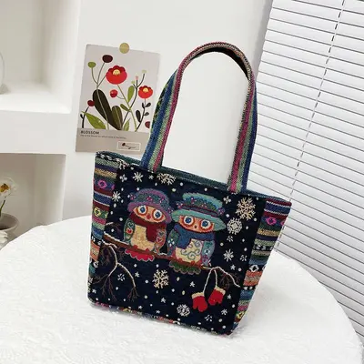 Damen-Einkaufstasche groß, bestickt, tägliche Stofftasche - 11
