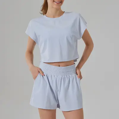 Solid Color Round-Neck Women's Yoga Fitness Set, Breathable, High Elastic - 10