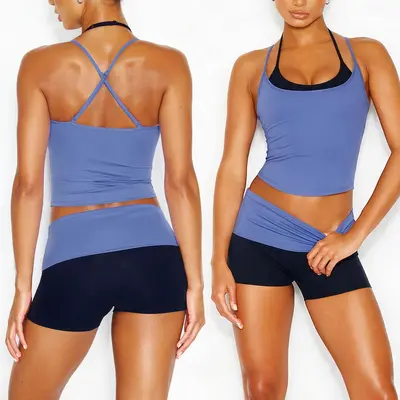 Renkli Yoga Set, Halter Tanktop ve Shorts, 2026