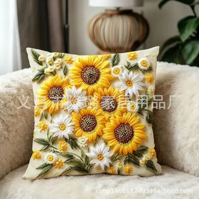 Grenzüberschreitender Frühlings- und Sommersonnenblumen-Kissenbezug mit Steppung, Sofa-Sonnenblumen-Dekokissen, neues Wohnzimmer-Plüsch-Kissen, Sonne - 4