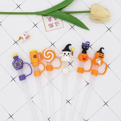 Dustproof Halloween Straw Cover with 10mm Soft Rubber Plug