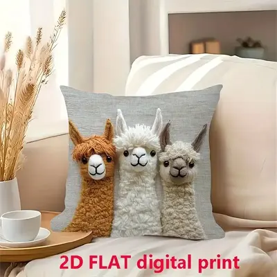Cute Alpaca Pillow Cover 2D Flat Print Imitation Embroidery Pillow Cover Without Core Sofa Cushion Cover Home Decoration