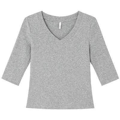 Damen-T-Shirt mit V-Ausschnitt, schmal geschnitten, einfarbig, halbarm