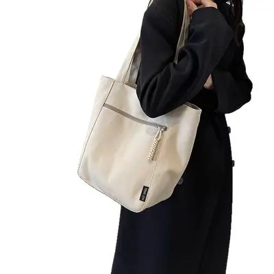 Solid Color Retro Large-Capacity Tote Bag, Women's Shoulder Bag - 6