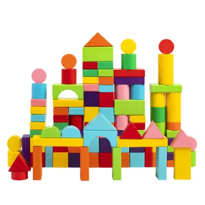 Wooden Educational Shape Matching Puzzle Toy for Kids, 100 Colorful Large Blocks - 6