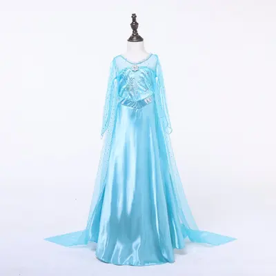 Elsa Kinderkleid mit Pailletten, langen Ärmeln und Perlenumhang, Frozen-Prinzessinnenkleid - 7