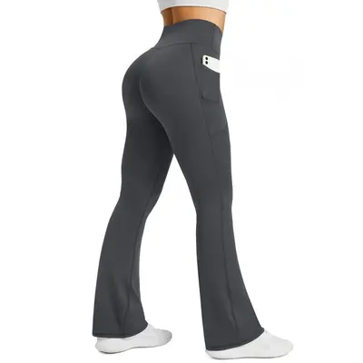 High-Waist Flared Yoga Pants for Women, Pockets, Stretchy Slimming Fitness Trousers - 4